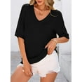 thumbnail image 4 of PRETTYGARDEN Women's Short Sleeve Sweater Tops Spring Summer Casual V Neck Ribbed Knit Trendy Eyelet Blouse T Shirts, 4 of 10