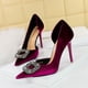 thumbnail image 4 of Zapatos de boda de gamuza gruesa con tacones finos para mujer, con punta hueca, de metal, con hebilla de diamante en el agua, para banquetes, 4 of 5