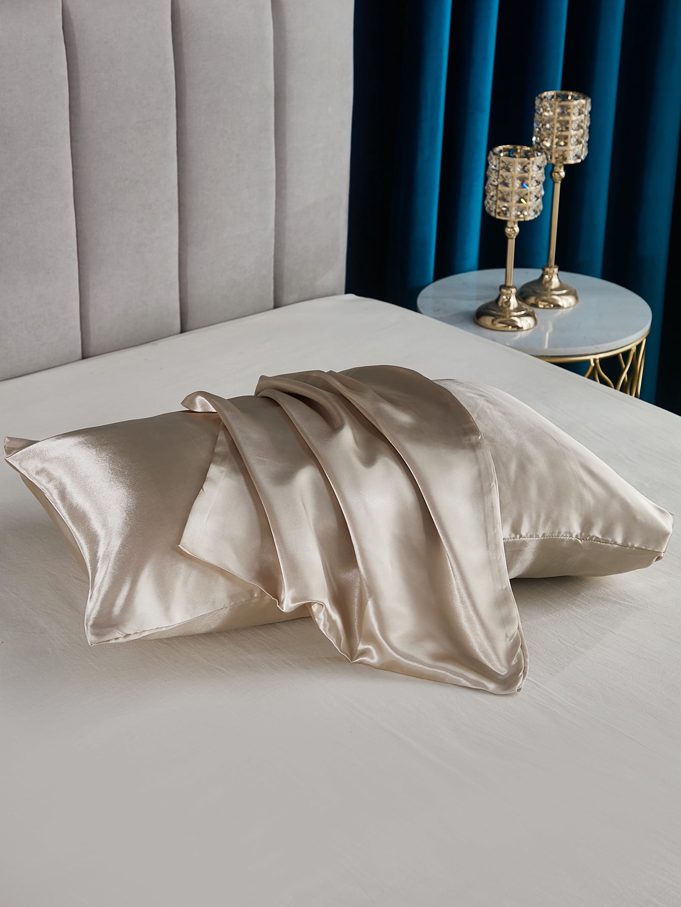 Move Over Khaki Satin Pillowcases King, Silk like Satin Pillow Cover Set of 2, Silky Microfiber Solid Pattern, 2 Pack