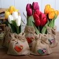 thumbnail image 3 of Simulation 5 Heads Tulip Flower Potted Real Touch Artificial Silk Flowers with Gunny Bag for Wedding Party Home Office Decoration, 3 of 7