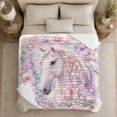 thumbnail image 5 of Pink ribbon white horse floral Flannel Blanket cozy pastel equine artwork Home Decor for couch bedroom nursery nook, Mother's Day Gift for horse lovers and moms, 5 of 9
