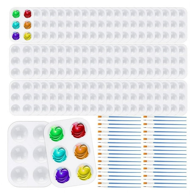Juego de de Pinceles para Pintar, 100 Pinceles de Nailon, 50 Bandejas de Plástico para Pintar, Pinceles de Nailon para Pintar