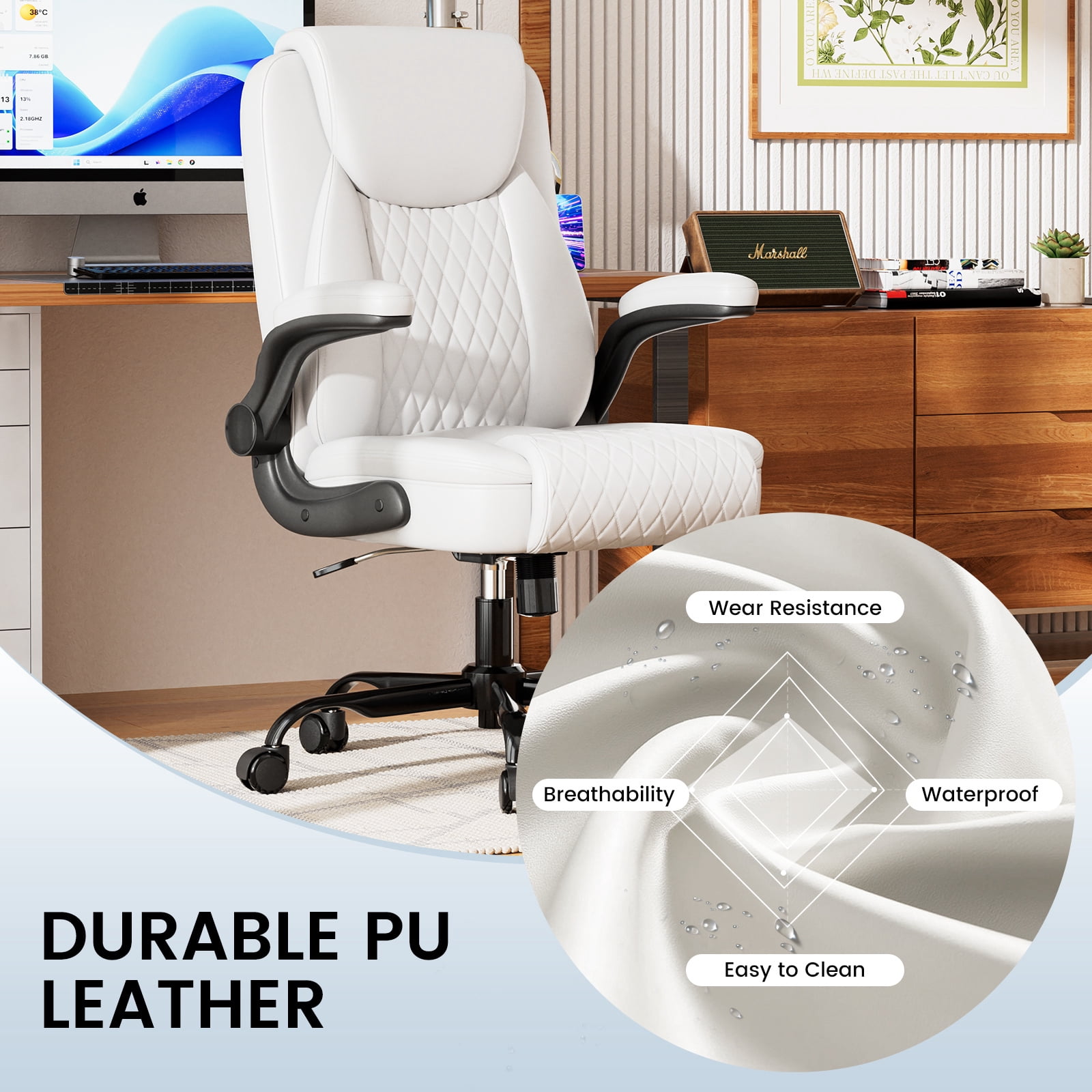 GTRACING Office Chair, 400LBS Big and Tall Home Office Chair Wide Seat Ergonomic Computer Desk Chair with Flip-up Arms, White