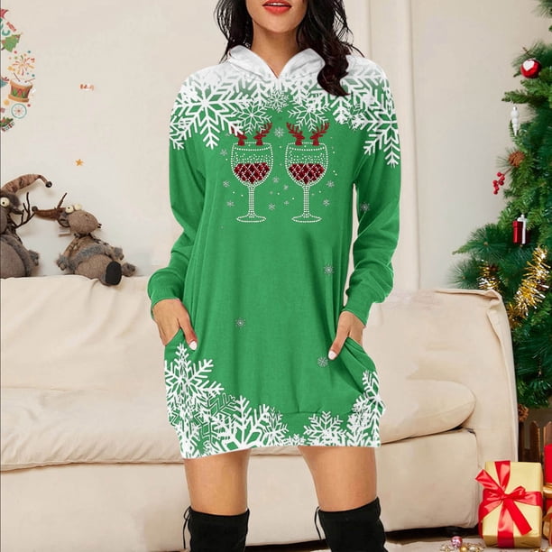 WILLBEST Vestido De Verano Para Mujer, Sudadera Larga Con Estampado Navideño Para Mujer, Top Informal Y Cómodo Para Las Vacaciones, 2025 Elegante Y Acogedor Para La Temporada De Invierno.