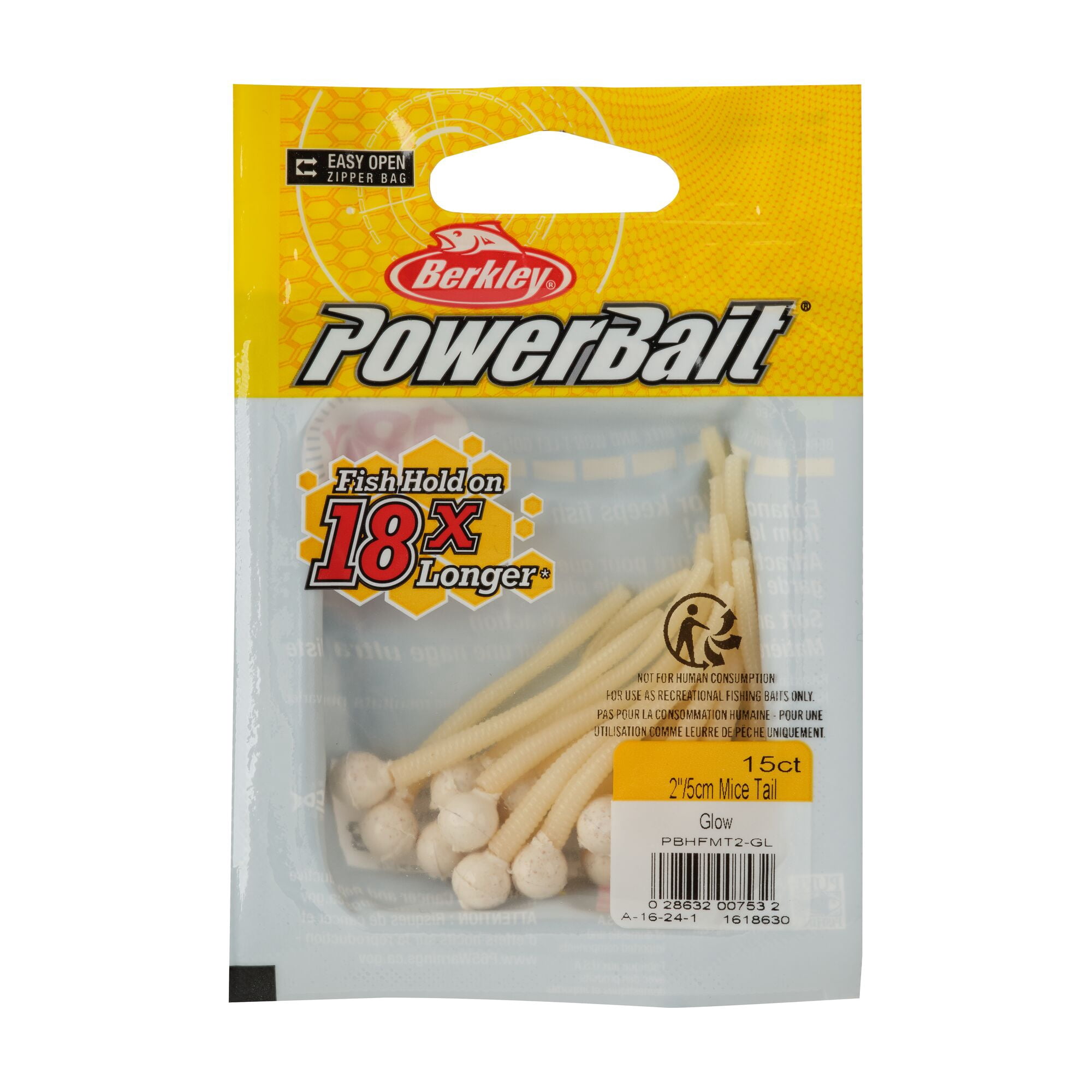 Berkley PowerBait® Floating Mice Tails, 2 in, Worms, Glow (15 Count)