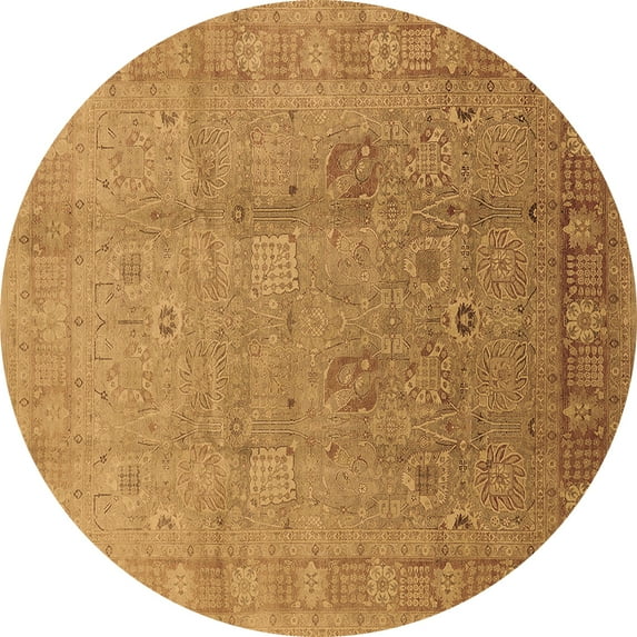 Ahgly Company Indoor Round Oriental Brown Industrial Area Rugs, 4' Round
