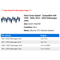 thumbnail image 2 of Valve Cover Gasket - Compatible with 1999 - 2005, 2014 - 2020 Volkswagen Jetta 2000 2001 2002 2003 2004 2015 2016 2017 2018 2019, 2 of 2