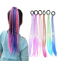 6 Pieces Multicolor Braids Hair Extensions Accessories with Rubber Bands Rainbow Hairstyle Ponytails Braided Synthetic Hairpieces for Women Girls Kids