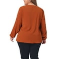 thumbnail image 3 of Agnes Orinda Women's Plus Size Work Office Pleated Dreesy Casual Long Sleeve V Neck Blouses 1X Caramel, 3 of 6