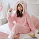 thumbnail image 1 of Pijama de mujer de invierno de franela gruesa con capucha de dibujos animados coreanos, ropa de casa de felpa cálida que se puede usar al aire libre, 1 of 6