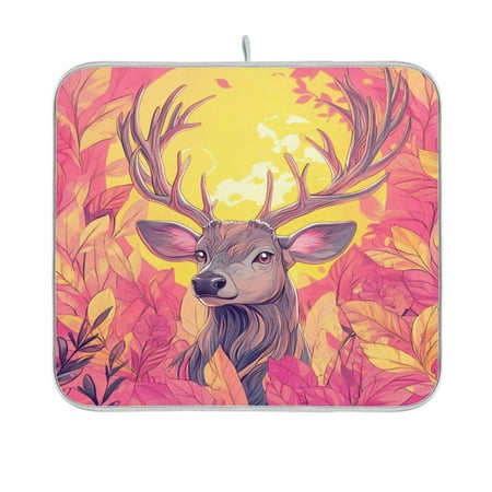 

Deer with Massive Antlers Dish Drying Mat Kitchen Mats Microfiber Counter Absorbent Dish Pad Drainer Rack