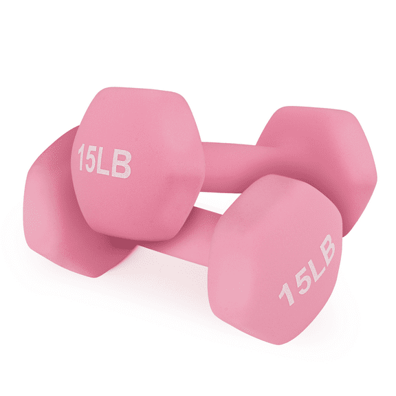 MADOG Set of 2 Neoprene Coated Workout Dumbbells 15lb, Anti-Roll Non-Slip with Smooth Grip, Hexagon Shaped Hand Weights, Pink