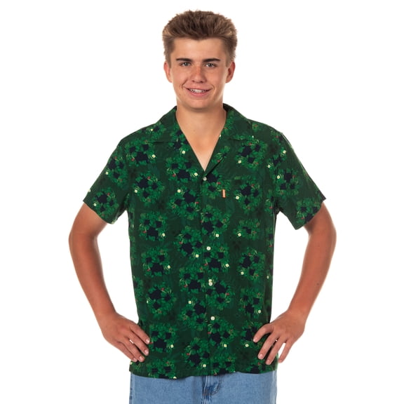 Minecraft Hawaiian Shirt Men's Vegetation Creeper Design Woven Button Up Top