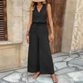 thumbnail image 5 of Fesfesfes Jumpsuit for Women Pants Overalls Printed Long Romper Casual Sleeveless V-neck Wide-leg Jumpsuit with Pockets and Drawstring Long Pants, 5 of 9