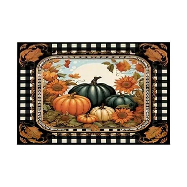 Fall Door Mat,Maple Leaf Entry Door Welcome Doormat, Pumpkin Design Thanksgiving Halloween Mat
