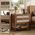 thumbnail image 4 of FANRAL Boho Chic 2 Drawer Nightstand with Rattan Accents,Stylish Storage Bedside Table with Shelf & Gold Handles,Walnut Night Stand, 4 of 6
