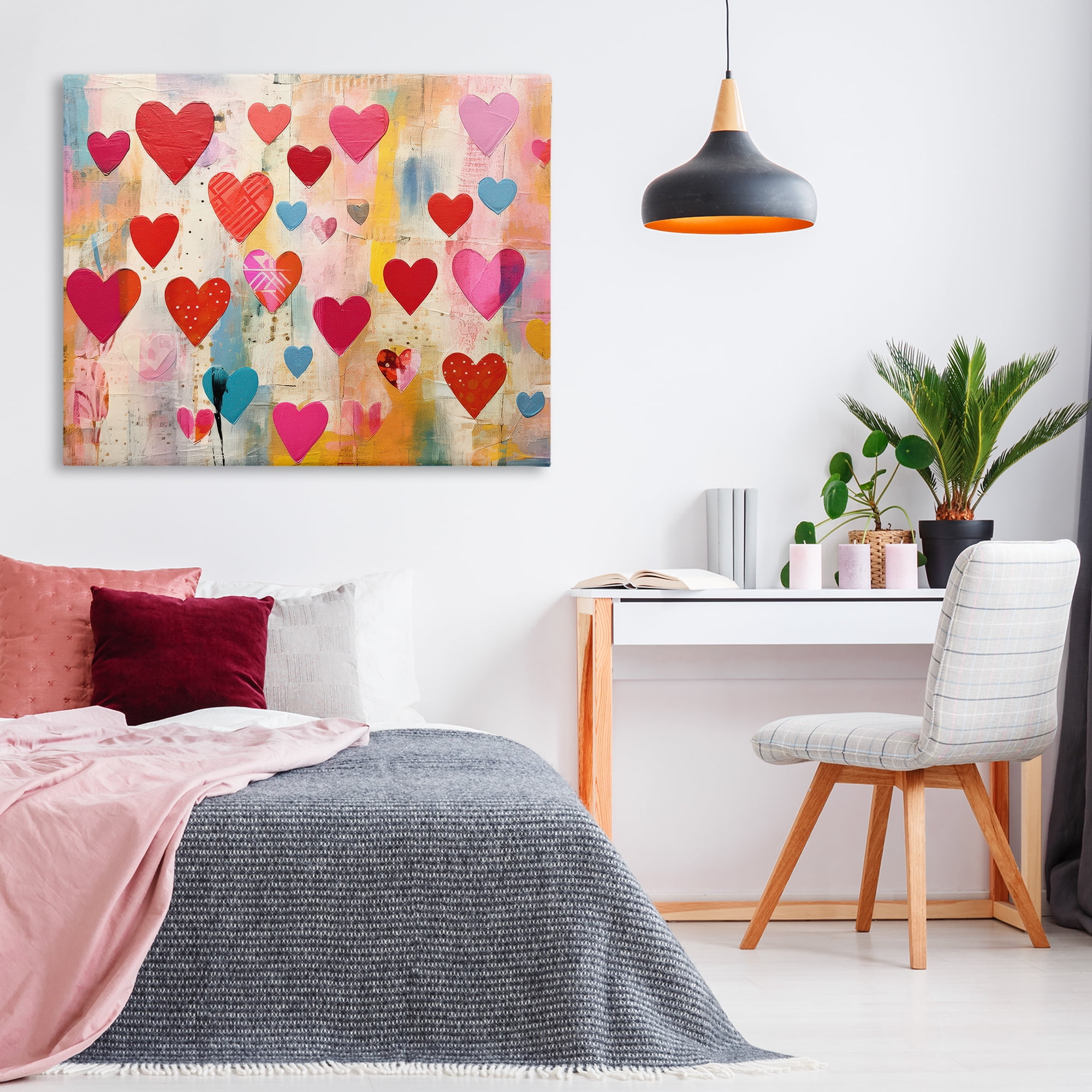 Stupell Industries Playful Patterned Hearts Abstract Painting Wrapped Canvas Art Print Wall Art, 48 x 36