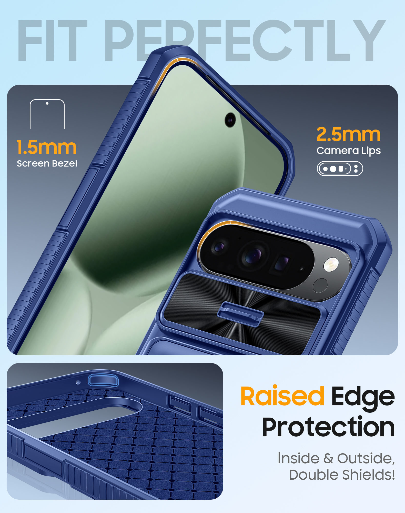 Vizvera for Google Pixel 10 Pro XL Wallet RFlD Cards Holder,Camera Control,Camera Cover,Rugged Shockproof Silicone Protective Phone Case-Blue