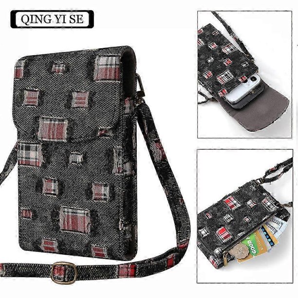 Bolso bandolera pequeño para teléfono móvil, cartera de hombro, monedero para tarjetas, bolso tipo cartera - negro