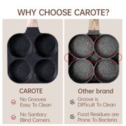 Carote 4-Cup Nonstick Egg and Burger Pan, Breakfast Skillet with Divided Sections, Induction Compatible (Black)