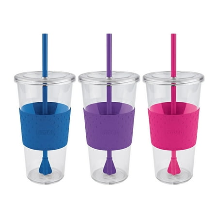 Cool Gear Tumbler 3 Pack Copco Sierra Tumbler With Spill Resistant Lid & Removable Straw - BPA Free Plastic 24 Oz - Hot Pink Purple Royal Blue ()