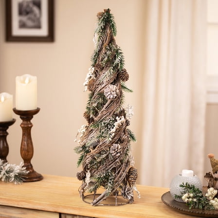 Northlight Flocked Snowflakes and Pinecones Twisted Twig Artificial Christmas Tree - 24.25"