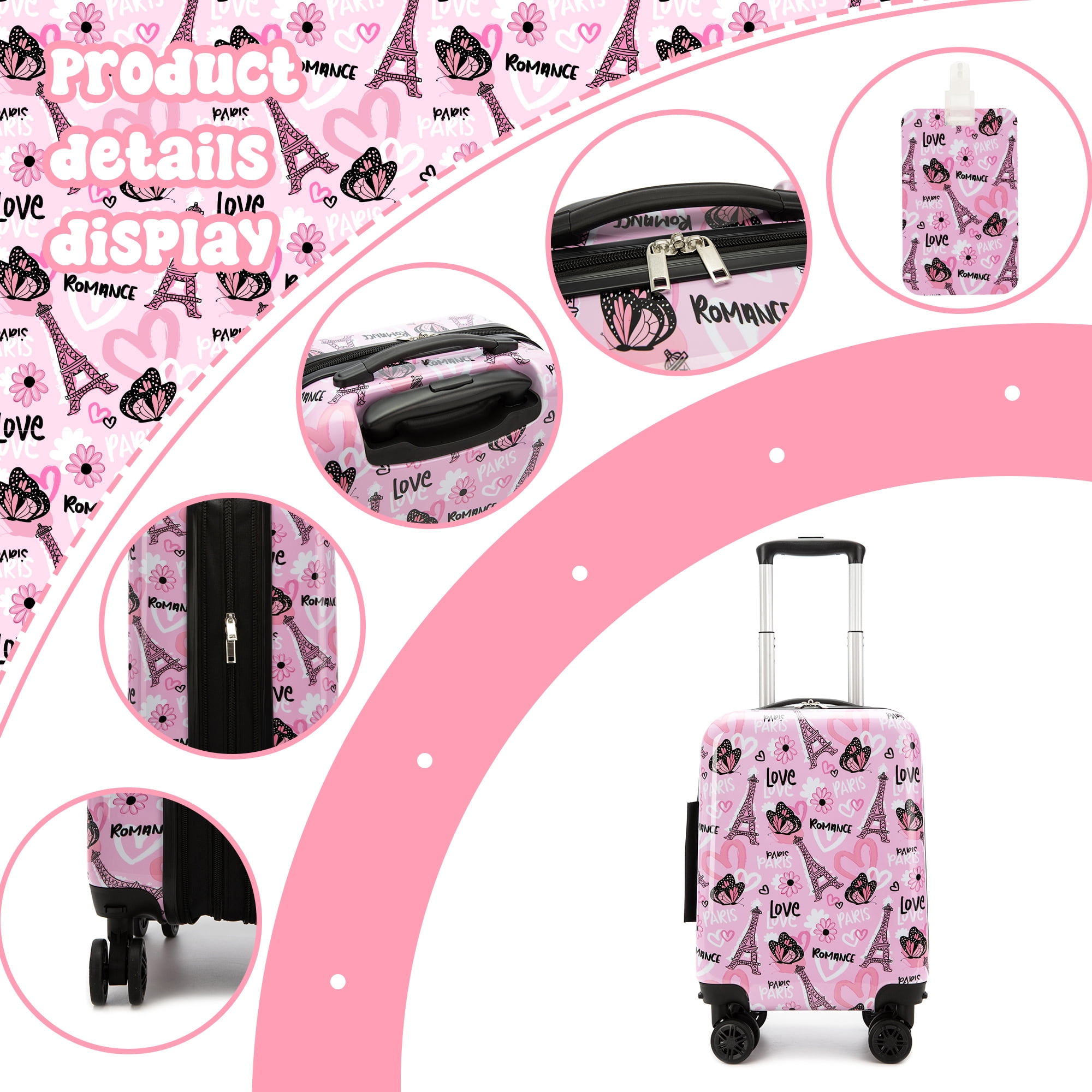 Cute Kids Luggage Sets with Neck Pillow Airplane Small Hardshell Suitcases for Girls with Wheels Pink Suitcase Toddler Travel Essential
