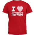 thumbnail image 1 of I Love My Friends Hot Mom Candy Heart Red Adult T-Shirt, 1 of 1