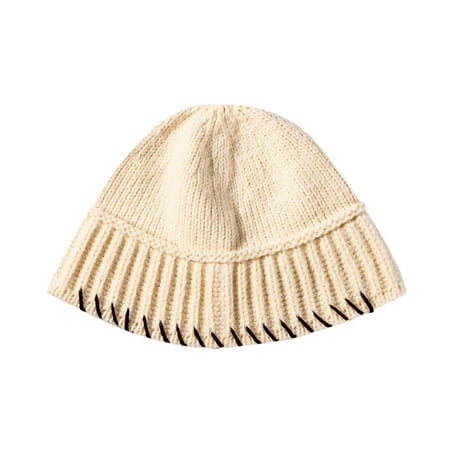 

Dadaria Hanging Witch Hats Men And Women Winter Warm Head Protection Solid Color Knitted Hat With Stitching Contrast Color Cap Beige One Size Women Men