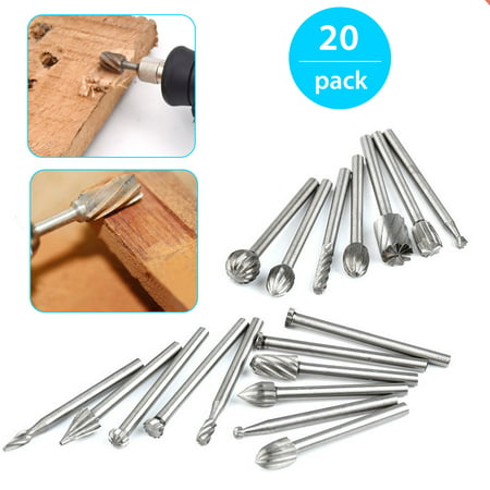 EEEKit 20-Pack Precision High Speed Steel Wood Cutter Tools Carbide Rotary Burr Sets Fits Dremel Tool for DIY Carving Engraving, Drilling