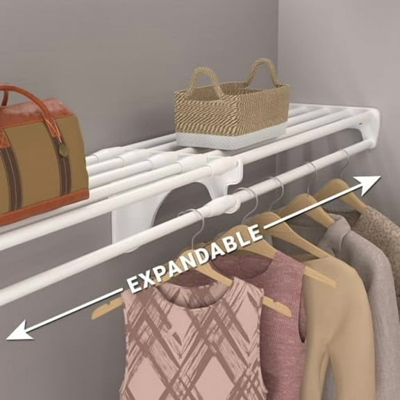 EZ Shelf-Expandable-Closet Shelf (NO Hanging Rod)- 19.5” to 29” -White-Easy Install to Backwall(Floating)-Wire Closet Shelving Alternative-(EZS-SW27-1-2)