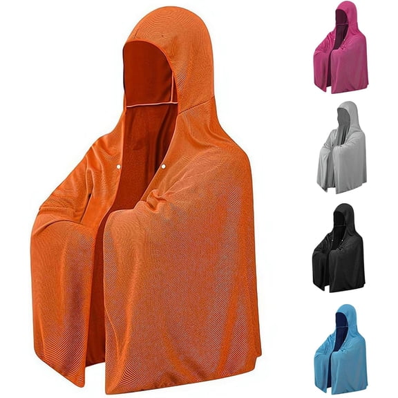 Cooling Hoodie Towels, 140x60cm, Instant Cooling Towels for Neck and Face, Ice Towel for Hot Weather, Head Towel for Sports, Camping, Cycling & More Activities(RL Orange)