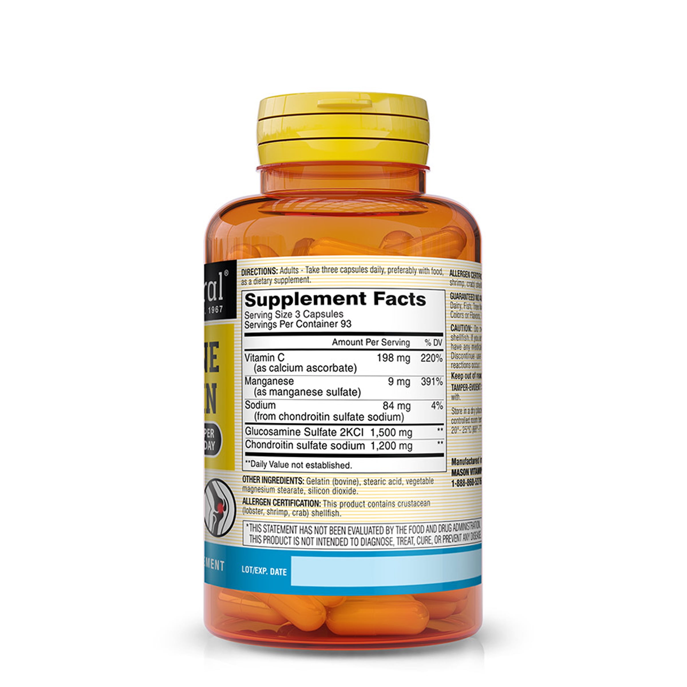 Mason Natural Glucosamine Chondroitin 1500/1200 with Vitamin C, 280 Capsules