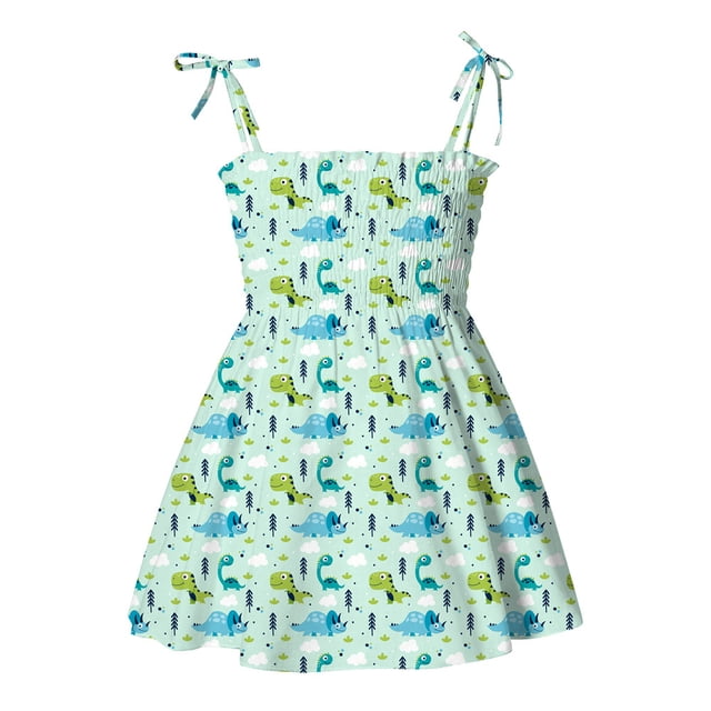 Qudderr Robe à Bretelles Spaghetti pour Bébé Fille Sans Manches Été Décontractée Robe d'Été Imprimée en Coton pour 1-5 Ans