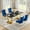 Gold Black Table & Gold Blue Chair, variant on 70" Glass Dining Table Set for 4, Tempered Glass Table with Double-G Stainless Steel Base, Velvet Chairs, Luxury Modern Dining Room Furniture