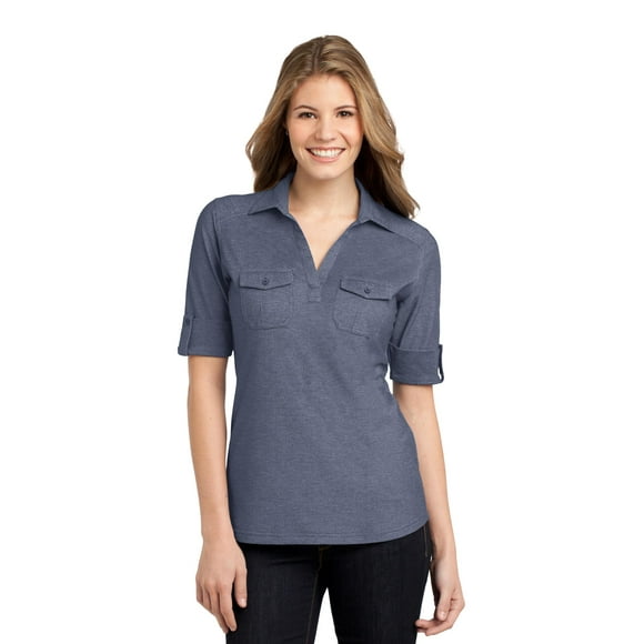 Port Authority® Ladies Oxford Pique Polo con dos bolsillos. L557 Vestido Azul Marino/ Autoridad Portuaria L557