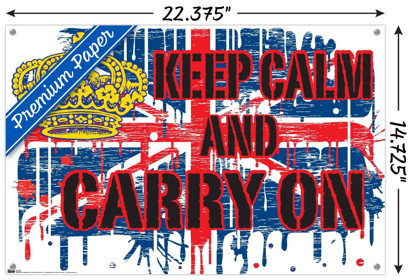 Keep Calm Wall Poster with Push Pins, 14.725" x 22.375"