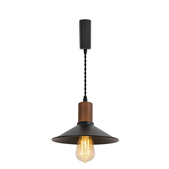 KAYYELAMP Retro Design Track Lighting Fixture Walnut E26 Base Black Metal Shade 3.2Ft Adjusted Cord J-Type Track Lamp for Kitchen Bar Counter(No Bulb, Track)
