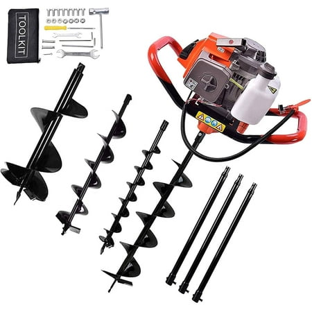 Datingday 72CC 4HP Stroke Gas Post Hole Digger Gas Powered Post Hole Digger Auger Petrol Drill Bit Earth Borer(4" & 8" & 12") Ultra Sharp Blades