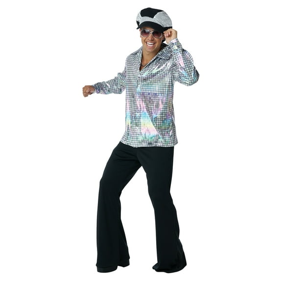 Disco Shirt & Hat Set Adult Costume - Silver