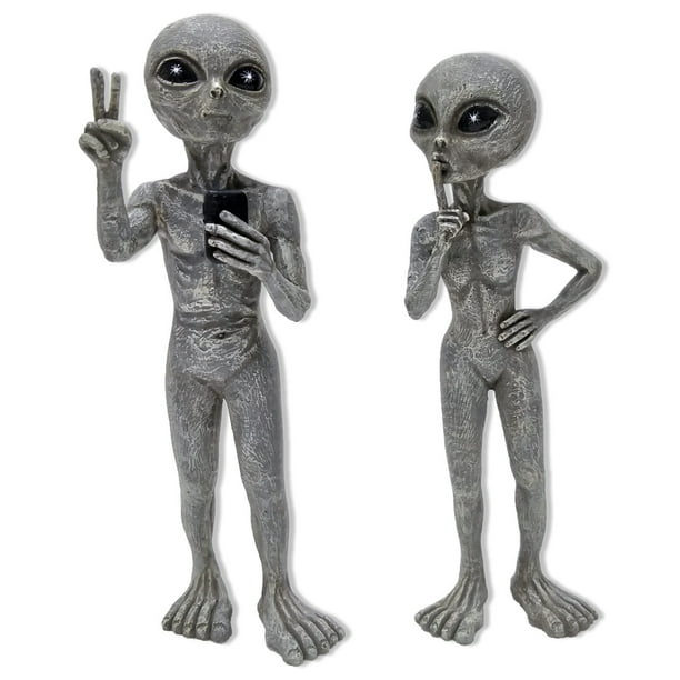 Alien Statues 'Peace & Quiet' 10 INCH H Standing Extraterrestrial Figurine Set Alien Gray