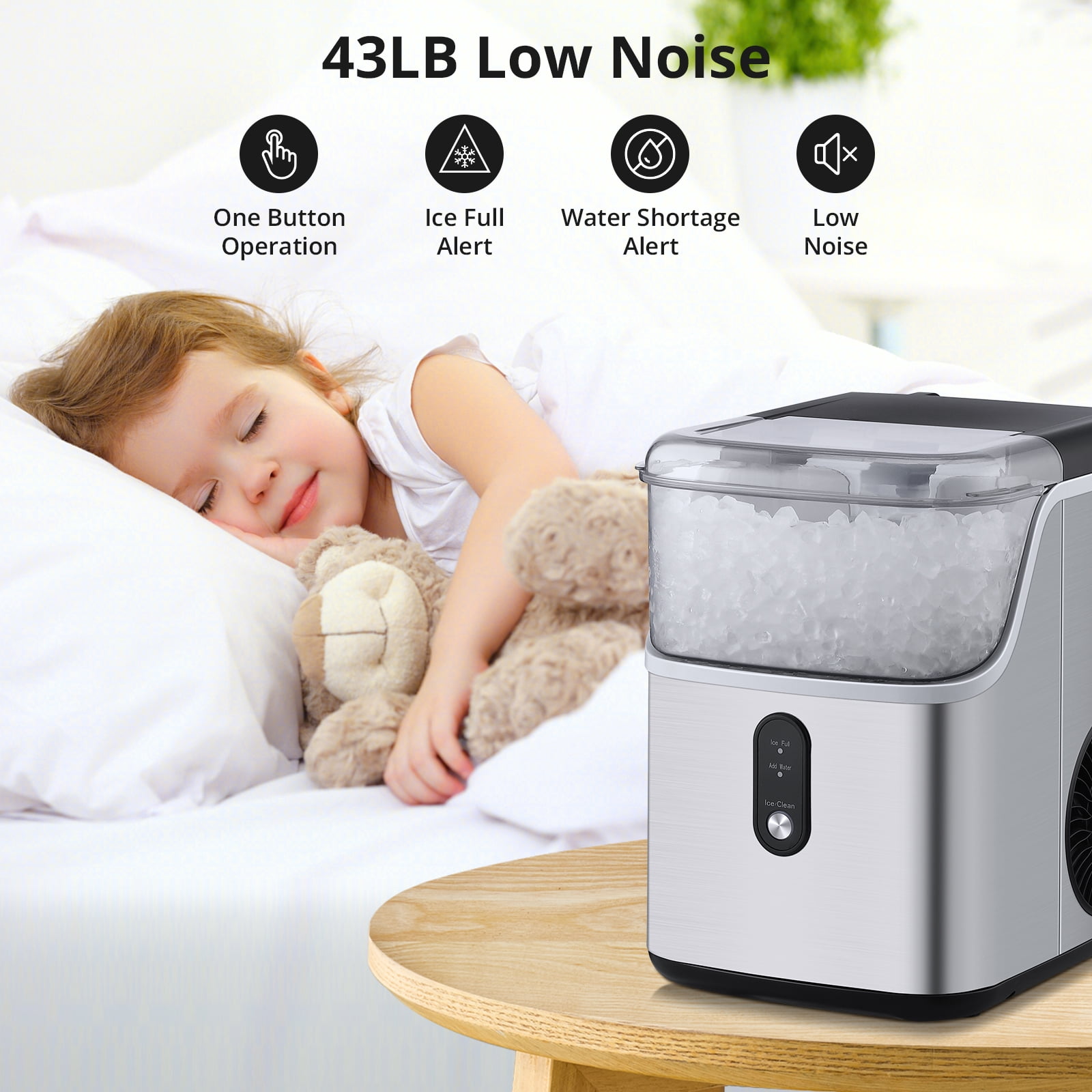 WildBreak Ice Maker HZB-15NB, 36 Lbs/24 hours, Soft Chewable Ice, 310 Watt, Silver