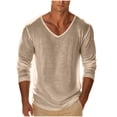 thumbnail image 2 of ZORYEVY Cotton Long Sleeve T Shirts for Men Winter Vacation Casual Tops for Men Vintage V Neck Solid Lightweight Tops, Khaki L, 2 of 5