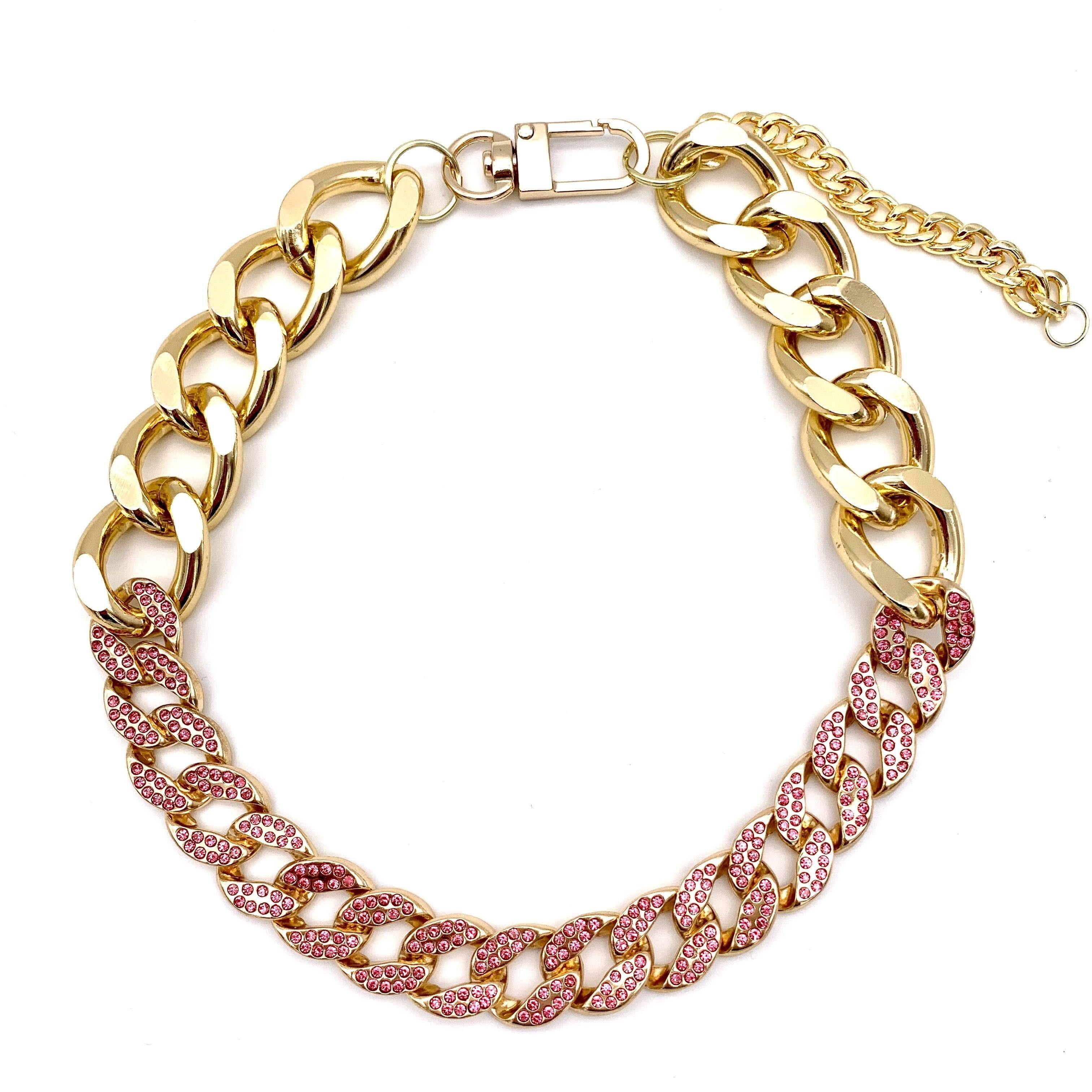 Gold Cuban Link Chain and Pink 