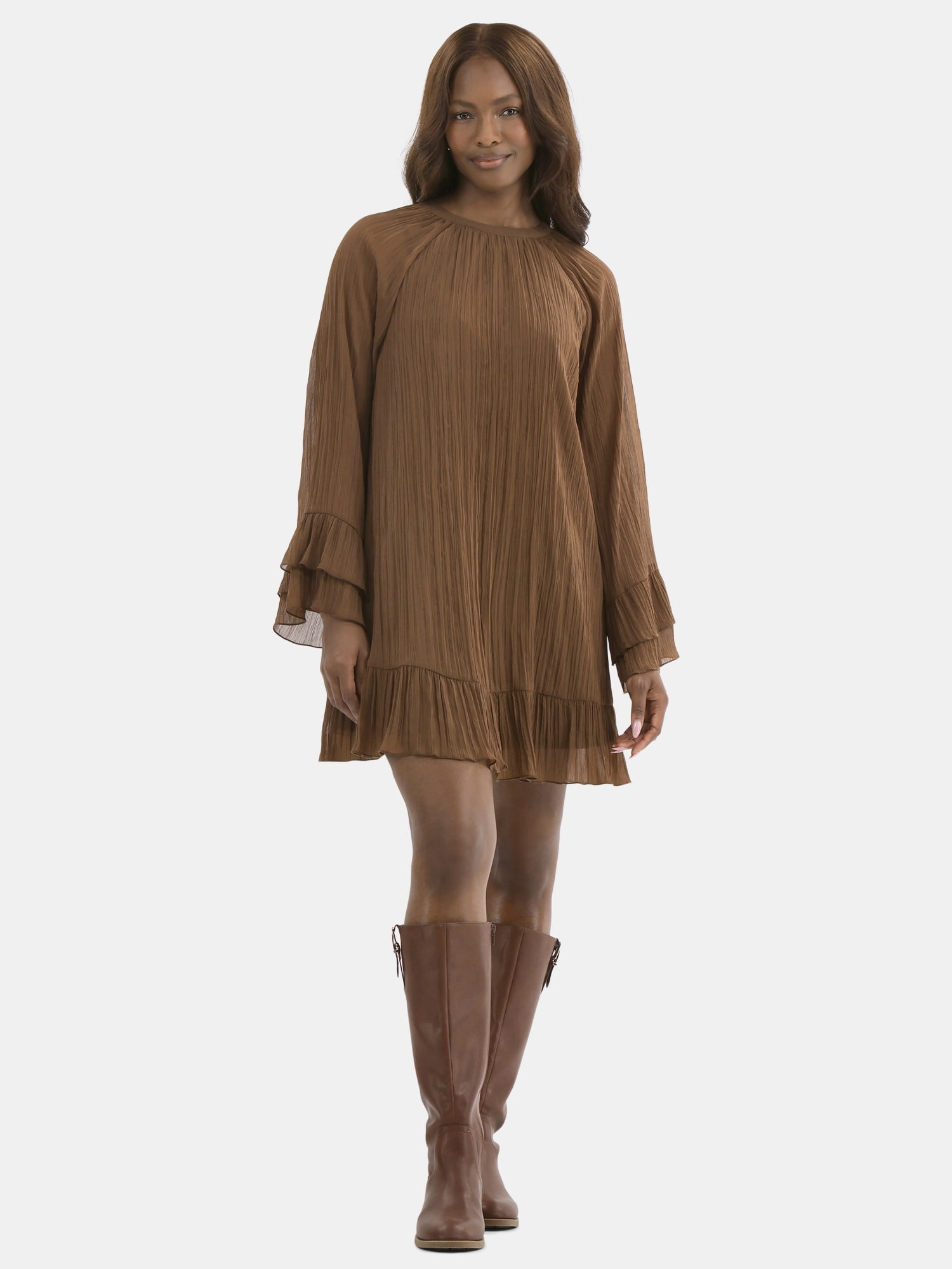 Time and Tru Women's and Women's Plus Crinkle Mini Dress with Back Tie, Sizes XS-4X