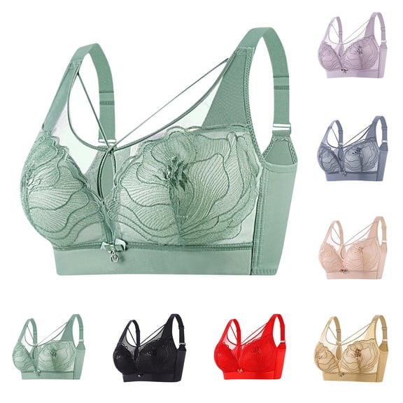 Paiwinds Bralette for Women Front Closure Wirefree Lace Wide Straps Plus Size Everyday Comfort