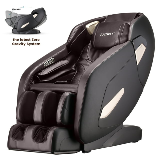 COSTWAY Relaxation02 Full Body Massage Chair, SL Track Zero Gravity Shiatsu Recliner with airbag Coverage, Bluetooth Speaker, Foot Roller, Heat Therapy, Thai Stretch, Auto Body Detector