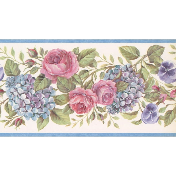 Roses Florales Roses Design Papier Peint Bordure pour Cuisine Salle de Bain Salon, Rouleau 15' x 6,75''