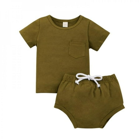 

2Pcs Children s Sets Cute Solid Clor Short Sleeved T-shirt +Casual Shorts kids Clothing suits 0-5Years