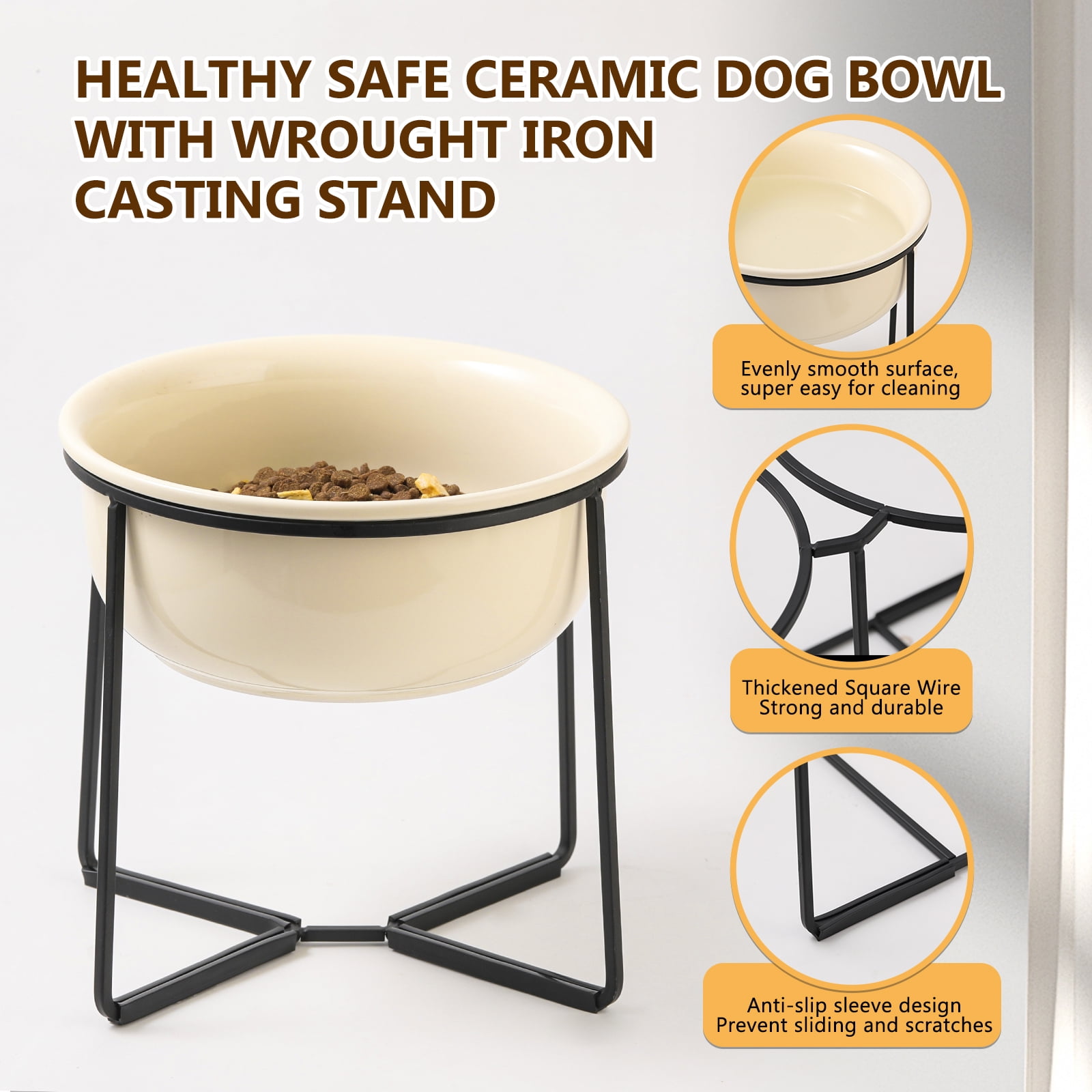 Elevated Large Dog Food Bowls - Raised Dog Bowl with Non Slip Stand - Heavy Weighted Ceramic Dog Feeding Bowl - Extra Wide Deep Dog Water Bowl - Pet Dishes for Medium to Big Dogs - 54 oz - 7 cups